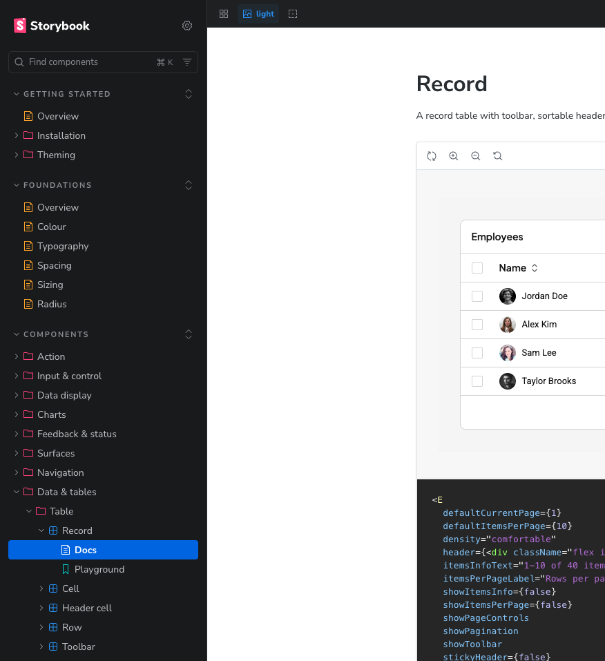 The NokGridCore Storybook documentation